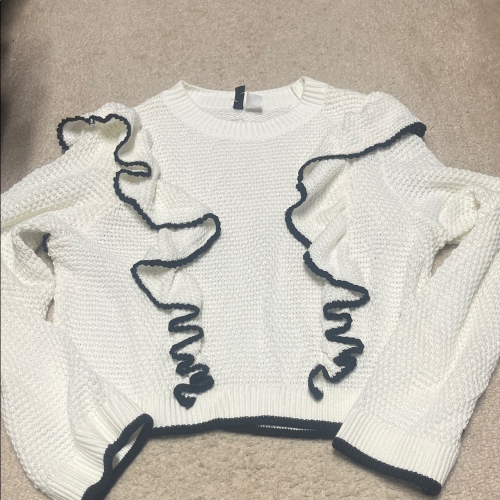 H&M White Sweater with Black Trim